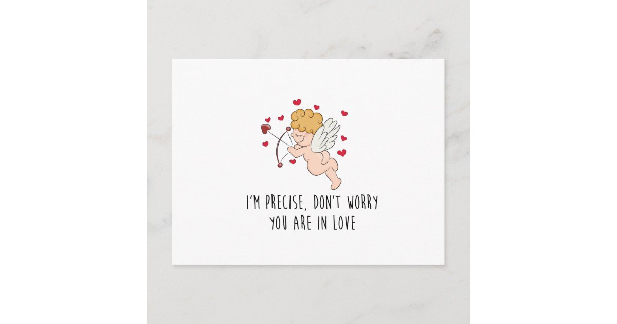 Cute, funny Cupid and hearts with quote postcard Zazzle