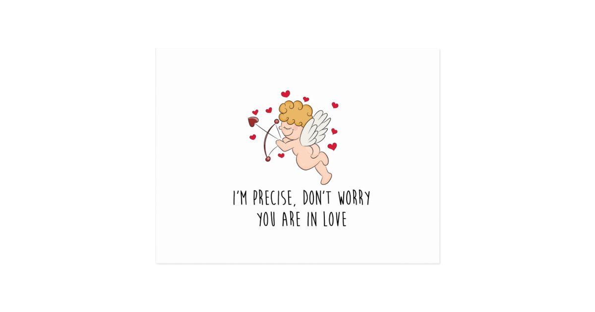 Cute, funny Cupid and hearts with quote postcard Zazzle.co.uk