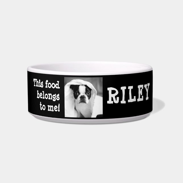 Cute Funny Custom Pet Dog Photo & Pet Name Bowl (Front)
