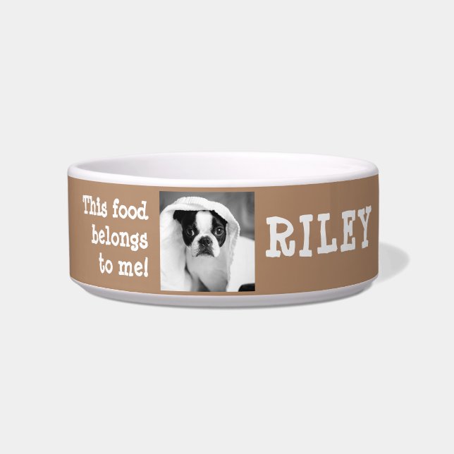 Cute Funny Custom Pet Dog Photo & Pet Name Bowl (Front)