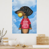 Cute Funny Dachshund with Tennis Ball in Mouth Poster (Kitchen)