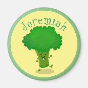 Cute funny dancing broccoli cartoon illustration magnet