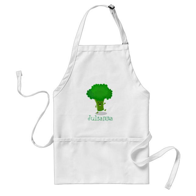 Cute funny dancing broccoli cartoon illustration standard apron (Front)