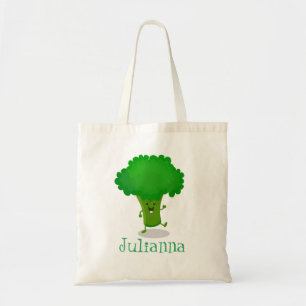 Cute funny dancing broccoli cartoon illustration tote bag