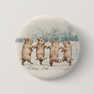Cute, Funny Dancing Pigs - Vintage Anthropomorphic 6 Cm Round Badge