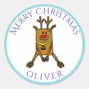 Cute Funny Deer Christmas Kid`s Name Gift Tag