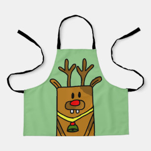 Cute Funny Deer Drawing Green Christmas Kids Apron