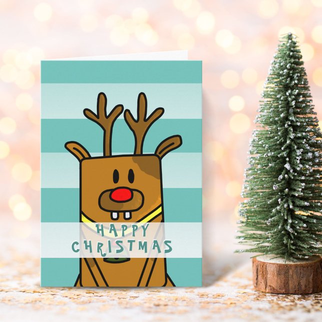 Cute Funny Deer Reindeer Drawing Happy Christmas Card (Creator Uploaded)