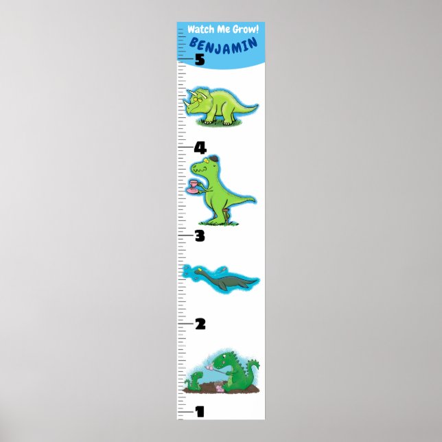Cute funny dinosaur animals cartoon growth chart (Front)
