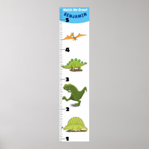 Cute funny dinosaur animals cartoon growth chart