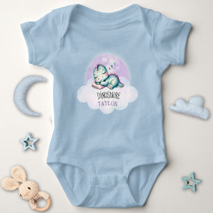 Cute Funny Dinosaur Personalised Name Unisex PJs Baby Bodysuit