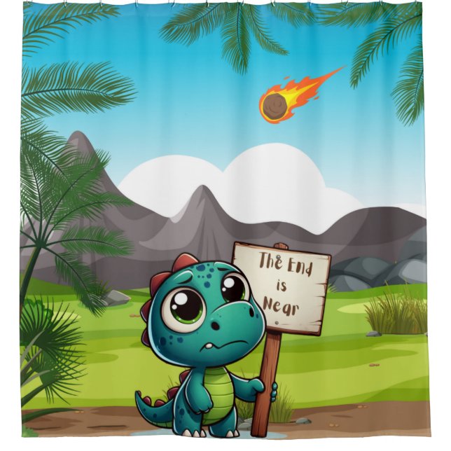 cute, funny dinosaur shower curtain (Front)