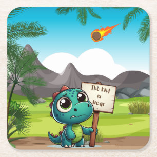 cute, funny dinosaur square paper coaster