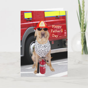 Cute/Funny Dog Father's Day for Firefighter Card