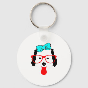Cute Funny Dog Head Drawing Key Ring