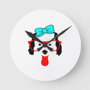 Cute Funny Dog Head Drawing Round Clock