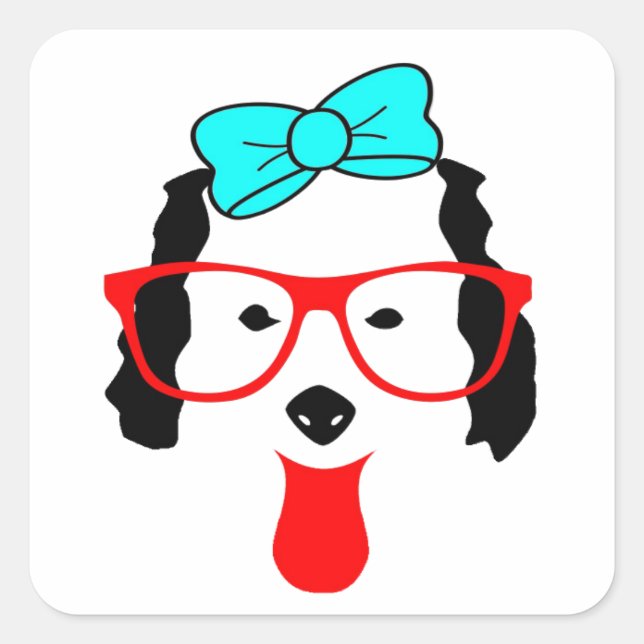 Cute Funny Dog Head Drawing Square Sticker (Front)