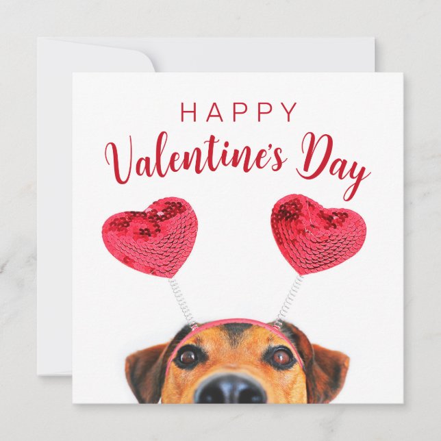 Cute Funny Dog Heart Headband Valentines Day Party Invitation (Front)