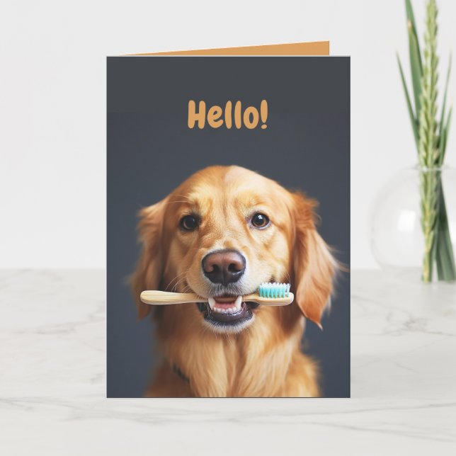 Cute Funny Dog Holding Toothbrush Folded Card (Front)
