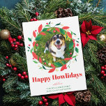 Cute Funny Dog Photo Happy Howlidays Magnet Card<br><div class="desc">Beautiful holly wreath with mistletoe and berries complete with a dog photo featured in the centre. Modern colourful holiday magnet card with Happy Howlidays written in fun,  red typography above your names in green. Cute custom pet magnetic Christmas cards.</div>