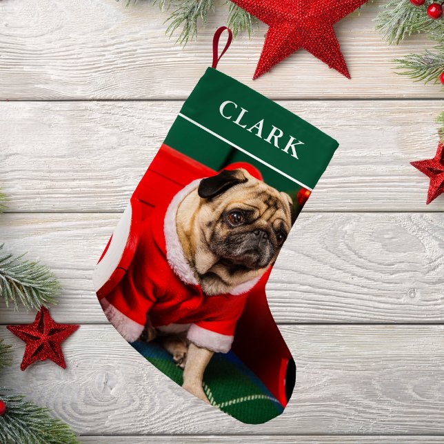 Cute Funny Dog Puppy Pet Photo Name Festive Small Christmas Stocking (Creator Uploaded)