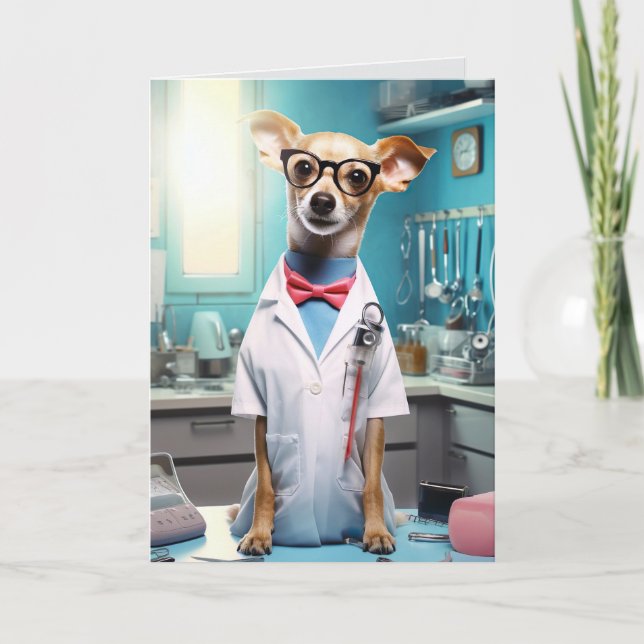 Cute Funny Dog Working as a Doctor Folded Card (Front)