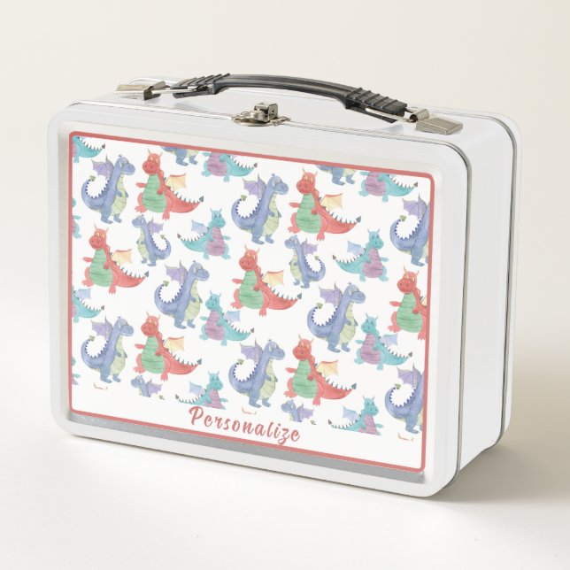 Cute Funny Dragons Wings Personalised Metal Lunch Box (Front)