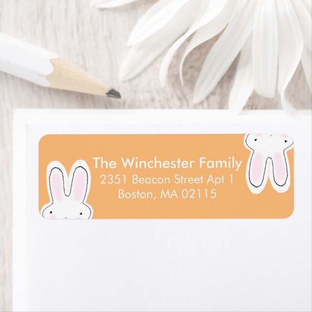 Cute funny Easter bunnies pastel orange address (Insitu)