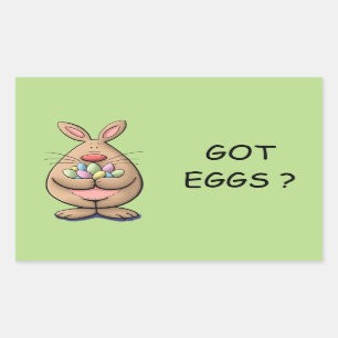 cute & funny easter bunny holding eggs cartoon rectangular sticker