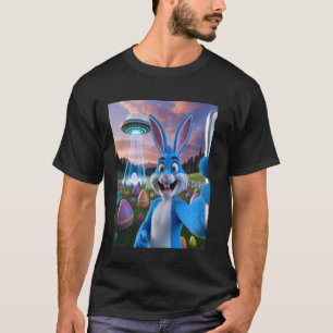 Cute Funny Easter Bunny UFO Selfie Alien Egg Hunt T-Shirt