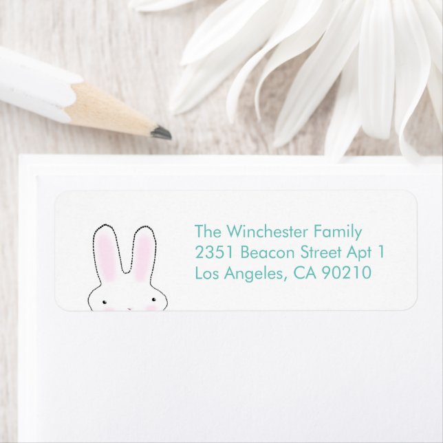 Cute funny Easter bunny white teal modern address (Insitu)