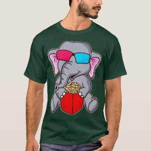 Cute Funny Elephant 3D Glasses Popcorn T-Shirt