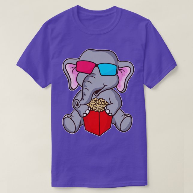 Cute Funny Elephant 3D Glasses Popcorn T-Shirt (Design Front)