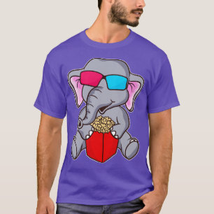 Cute Funny Elephant 3D Glasses Popcorn T-Shirt