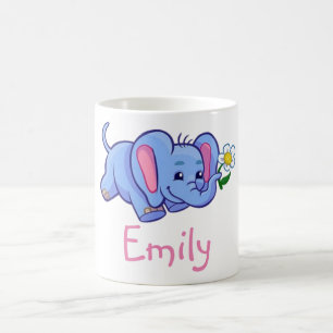 Cute Funny Elephant Flower Jungle Animal Kids Name Coffee Mug