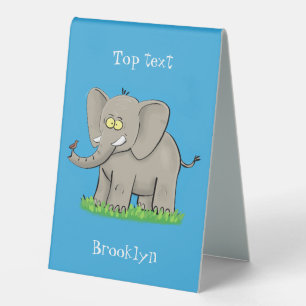 Cute funny elephant with bird on trunk cartoon