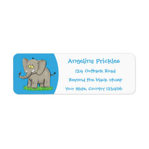 Cute funny elephant with bird on trunk cartoon