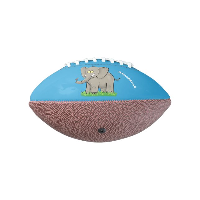 Cute funny elephant with bird on trunk cartoon american football (Rotated 270)