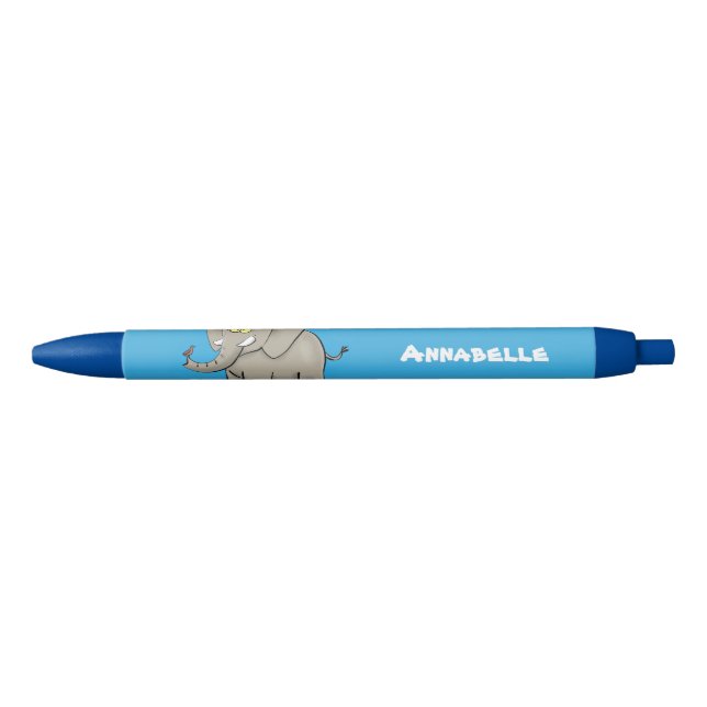 Cute funny elephant with bird on trunk cartoon black ink pen (Front)