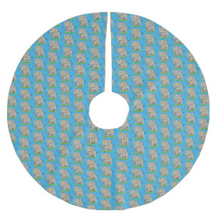 Cute funny elephant with bird on trunk cartoon brushed polyester tree skirt