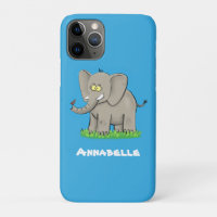 Cute funny elephant with bird on trunk cartoon