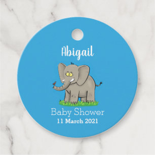 Cute funny elephant with bird on trunk cartoon favour tags