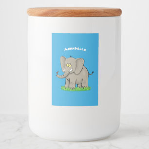Cute funny elephant with bird on trunk cartoon food label