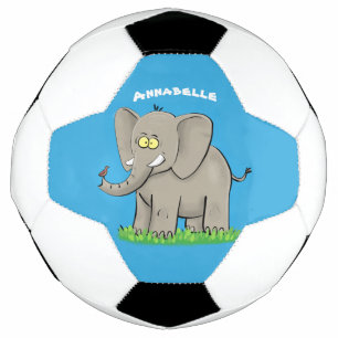 Cute funny elephant with bird on trunk cartoon football