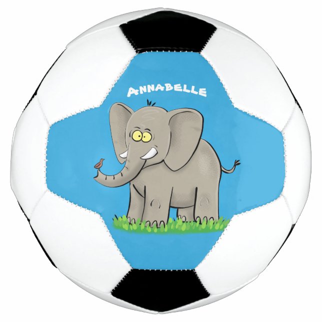 Cute funny elephant with bird on trunk cartoon football (Front)