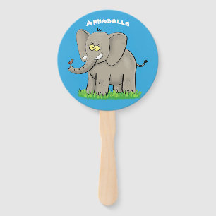 Cute funny elephant with bird on trunk cartoon hand fan
