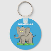 Cute funny elephant with bird on trunk cartoon