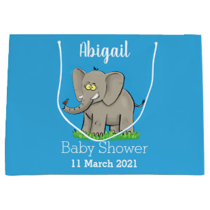 Cute funny elephant with bird on trunk cartoon  large gift bag