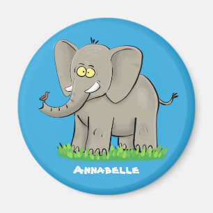 Cute funny elephant with bird on trunk cartoon magnet