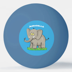 Cute funny elephant with bird on trunk cartoon ping pong ball